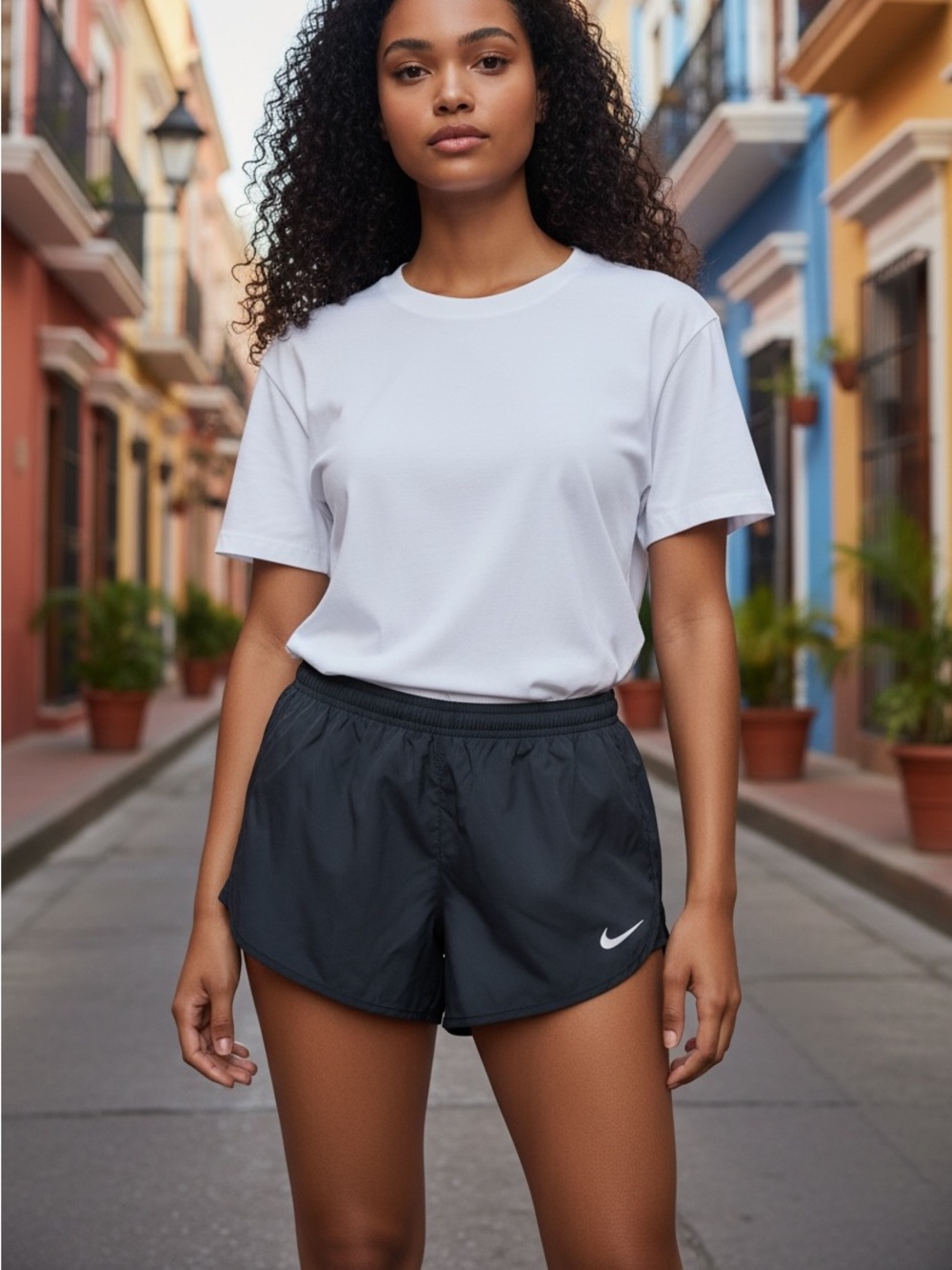 Nike Women’s Black Athletic Running Shorts with White Swoosh